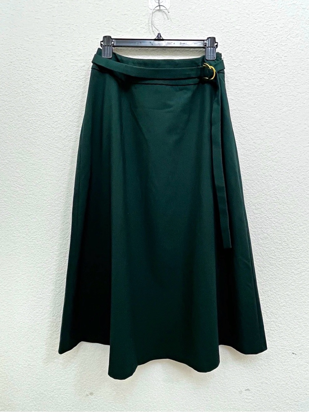 Calvin Klein Forest Green A-Line Midi Skirt with Belt Loop